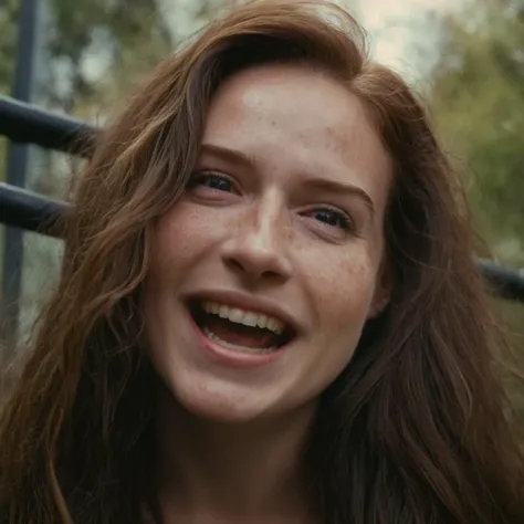 cinematic film still of  <lora:rotated view Style:1> Dutch Angle Style,Dutch tilt Style,canted angle Style,or oblique angle Style,cinematic film look,dramatic light , rotated view
rotated view, a woman with long hair is smiling behind bars,1girl,solo,long hair,smile,open mouth,brown hair,closed eyes,upper body,outdoors,teeth,hood,grin,blurry,blurry background,freckles,realistic,horror (theme),Dutch Angle Style,Dutch tilt Style,canted angle Style,or oblique angle Style,cinematic film look,dramatic light , rotated view, shallow depth of field, vignette, highly detailed, high budget, bokeh, cinemascope, moody, epic, gorgeous, film grain, grainy