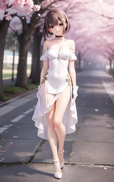 (RAW photo:1.2),(photorealistic:1.4),(masterpiece:1.3),(best quality:1.4),ultra high res,
dreamlike,scenery,1girl,
solo focus,full body,
(detailed eyes),(detailed facial features), (detailed clothes features),
skin tight, (shiny skin),(slender girl),(slim girl),
(1girl,solo),<lora:virtualgirlRin_v30:0.25>,VirtualGirl-Rin, happy, smile, (small breasts), bangs, bob hair, short hair, brown hair, brown eyes, black choker,
long loose revealing dress, loose dress,White gloves,high-heeled shoes, outdoors,cherry blossom,