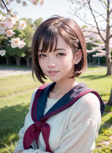(realistic:1.4), best quality, ultra high res,
4k, instagram,
higly detailed,
1girl ,
(sailor school uniform:1.2),long sleeve,
short hair, bangs,
smile,
at the school,
cherry blossom,
<lora:virtualgirlRin_v10:0.6>