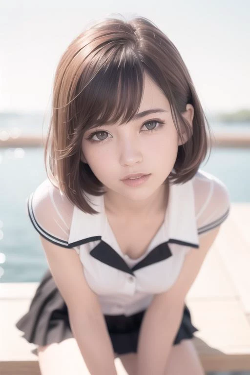 (RAW photo:1.2), ((photorealistic:1.4),(masterpiece:1.3),(best quality:1.4),ultra high res,(detailed eyes),(detailed facial features),(detailed clothes features),HDR,8k resolution, solo focus, bangs, skin tight, (shiny skin),(slender girl),dreamlike,
(extreme detailed illustration),check commentary,commentary request,scenery,no text,
(bob hair, short hair, brown hair:1.2),
VirtualGirl-Rin,
JK, schoolgirl, uniform, sailor suit, miniskirt, stockings,
1girl, full body,small breasts,
brown eyes, (no makeup, no lipstick:1.1)simple,no accessories,
happy,smile,
black collar,