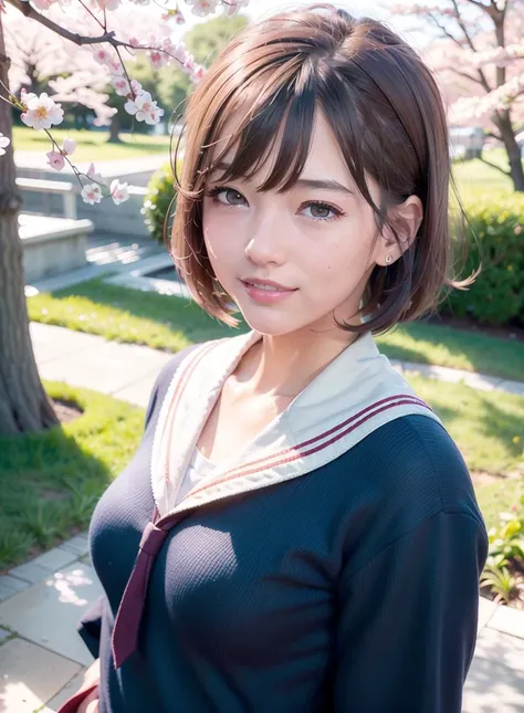 (realistic:1.4), best quality, ultra high res,
4k, instagram,
higly detailed,
1girl , high,
(sailor school uniform:1.2),long sleeve,
short hair, bangs,
smile,
at the school,
cherry blossom,
<lora:virtualgirlRin_v10:0.6>