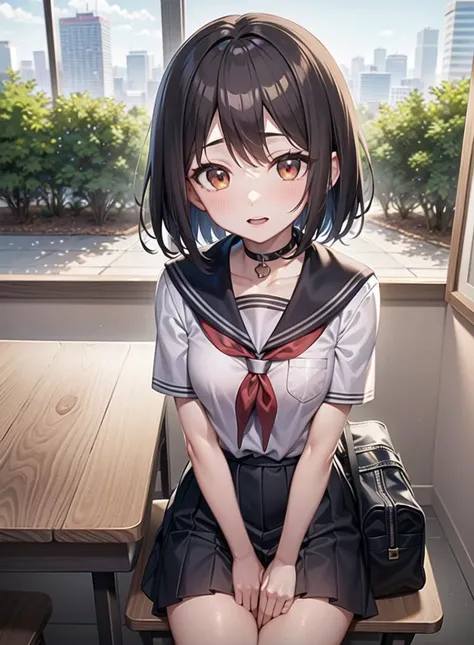anime,animation,best quality, ultra high res, higly detailed,
4k, instagram,
at the school,
school uniform, sitting,table, school bag,
virtualgirl-Rin,small breasts,bob hair, short hair, brown eyes, black choker,brown hair,
<lora:virtualgirlRin_v30:0.25>