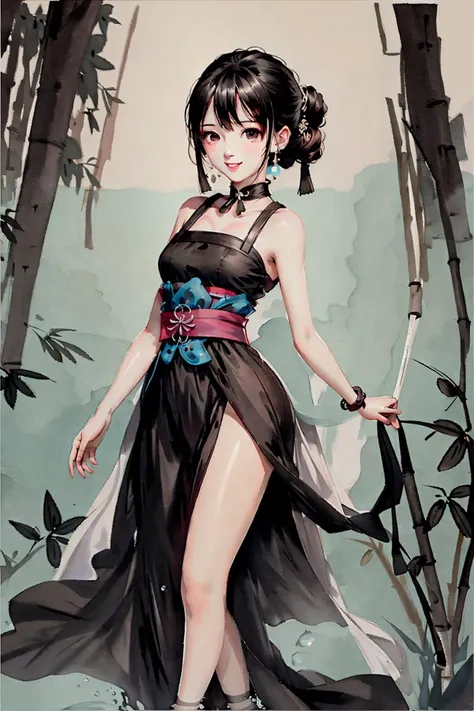 shukezouma, negative space, shuimobysim,
<lora:Moxin_10:0.0.85>,<lora:Moxin_Shukezouma10:1>,
1girl,
<lora:VirtualGirl-Rin_v2:0.2>,VirtualGirl-Rin, small breasts, bob hair, short hair, brown hair, brown eyes,black choker,happy,smile,
woman,bare shoulders, (ecchi0.5), lips, water splash, (trees:0.5), (flowers:0.6) ,(birds:0.2), (bamboo0.1), lakes, Hangzhou, bonian, bonian in background
