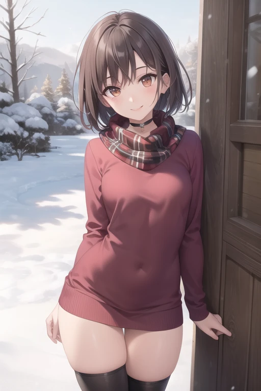 (masterpiece:1.3),(best quality:1.4),ultra high res,(detailed eyes),(detailed facial features),(detailed clothes features),HDR,8k resolution, solo focus, bangs, skin tight, (shiny skin),(slender girl),dreamlike,
(extreme detailed illustration),check commentary,commentary request,scenery,no text,
<lora:VirtualGirl-Rin:0.3>VirtualGirl-Rin, happy, smile, (small breasts), bangs, bob hair, short hair, brown hair, brown eyes, black choker,
1girl, (solo),
Long red scarf,Pink long-sleeved sweater,Red cotton skirt,White snow boots,