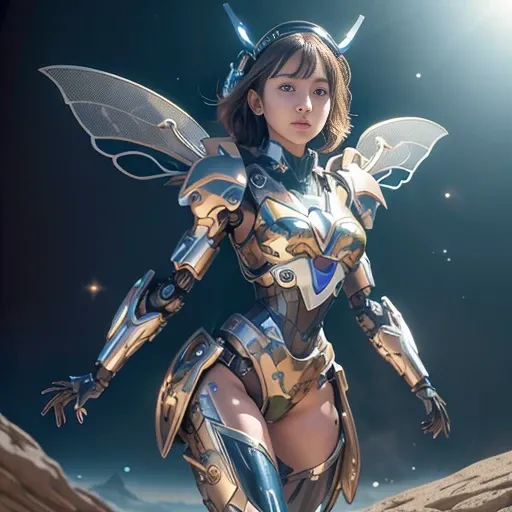 <lora:virtualgirlRin_v20:0.5> short hair, bob hair, brown hair, brown eyes, (a mecha girl, bare human thigh, bare human waist, small breast, cleavage), detailed face, (camo_bodysuit:1), (camo_mecha:1.5), <lora:aMechaMusumeA_arc:1> , masterpiece, best quality, high quality, extremely detailed CG unity 8k wallpaper, highres, high quality, 8k, ultra detailed, ultra quality , detailed and intricate, original,highres , best shadow, high lighting detail ,perfect lighting, colorful , (mecha musume:1.5), (mechanical arms:1.2), (headgear:1),(mechanical jet engine at back:1.3), (galaxy) , (space station) , standing, spread leg, arm up, glowing, mysterious, enchanting, whimsical, playful, adventurous, freedom, wonder, imagination, determination, skill, speed, movement, energy, realism, naturalistic, figurative, representational, beauty, fantasy culture, mythology, fairy tales, folklore, legends, witches, wizards, magical creatures, fantasy worlds, composition, scale, foreground, middle ground, background, perspective, light, color, texture, detail, beauty, wonder,