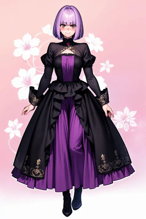 full body, solo, 1girl, embarrassed nose blush smile, light purple hair, bob cut, light brown eyes, muscular female, day, Stenamezon \(flower\), floral background <lora:azusa_(hws)_style_v01:1>