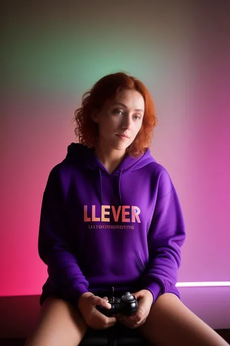 DEN_cherry_candle,
(sitting at a computer wearing headphones and playing games (holding a controller:1.2) wearing a (hoodie:1.2) in a (neon lit room:1.3), (gamer:1.2), gaming, (gamer girl:1.3), games, (purple lighting, neon:1.2):1.2),
bokeh, f1.4, 40mm, photorealistic, raw, 8k, textured skin, skin pores, intricate details <lora:epi_noiseoffset2:1>, epiCRealism <lora:ClothingAdjuster3:-1.3>
