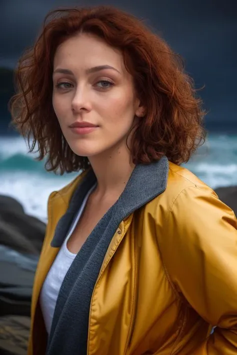 DEN_cherry_candle,
(portrait of a lighthouse keeper (walking on the rocks:1.2) on a dark (stormy night:1.2) wearing a yellow raincoat in the wind, (waves crashing:1.2) into the rocks, (storm:1.2), (wind swept:1.2), (gale:1.1), (tsunami:1.1), lighthouse, (night time:1.2), (wet rocks, rocks, rocky:1.2), (splashing waves:1.2), waves, (ocean spray:1.2), (lighthouse:1.1):1.2),
bokeh, f1.4, 40mm, photorealistic, raw, 8k, textured skin, skin pores, intricate details <lora:epi_noiseoffset2:1>, epiCRealism <lora:ClothingAdjuster3:-1.3>