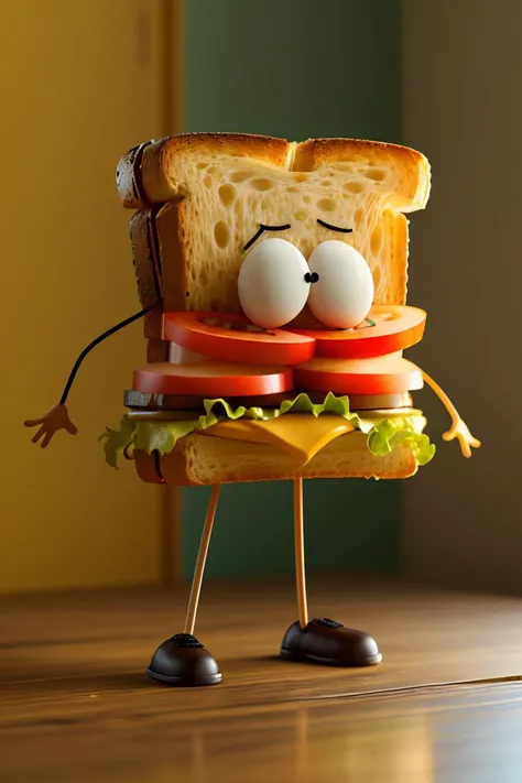master piece,high quality,a sandwich,cartoon Character,3D,C4D,blender,<lora:ãå¡éIPãé£ç©å¤¸å¼ æäºº æç»&3D飿 ¼_v1.0:0.8>,