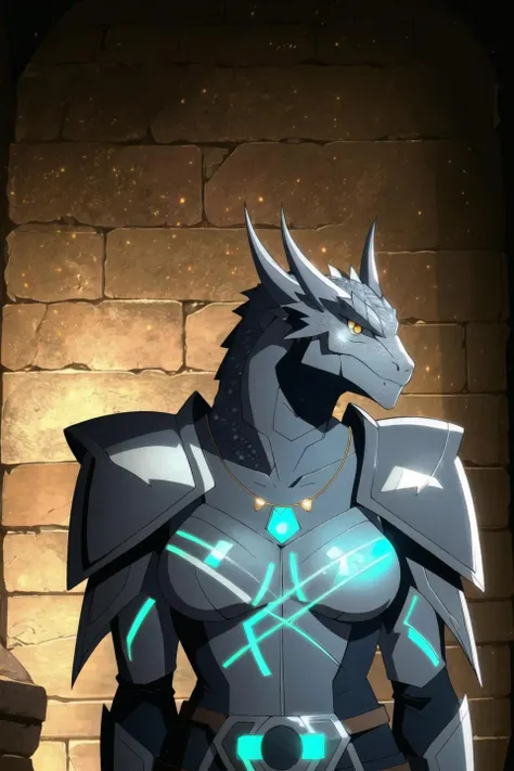 silver (dragonborn:1.25), solo, upper body, female, jewelry, closed mouth, gold eyes, (female focus:1.1), horns, belt, sword, necklace, gold silver armor, (glowing:0.9), shoulder armor, glowing eyes, claws, pauldrons, scales, (dark ancient temple, black ruins, stone altar, pillars, runes:0.9), (night sky, space:0.7), (dark night:1.1), ((masterpiece, best quality)), <lora:dragonborn_offset:1> <lora:dragonage_style_offset:0.5>