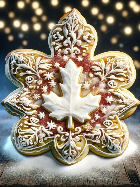 cinematic photo <lora:SDXLSugarCookie:1> sugarcookiestyle, a Canada flag, maple leaf, powdered sugar details, symmetric . 35mm photograph, film, bokeh, professional, 4k, highly detailed