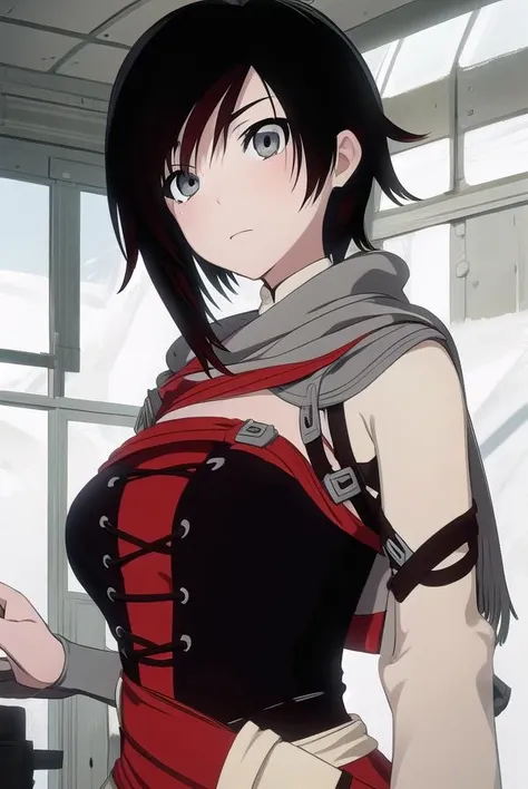 rubyrose, <lora:rubyrosev4-lora-nochekaiser:1>,
ruby rose, black hair, short hair, (grey eyes:1.5),
BREAK ,
BREAK looking at viewer,
BREAK outdoors,
BREAK <lora:GoodHands-vanilla:1>, (masterpiece:1.2), best quality, high resolution, unity 8k wallpaper, (illustration:0.8), (beautiful detailed eyes:1.6), extremely detailed face, perfect lighting, extremely detailed CG, (perfect hands, perfect anatomy),