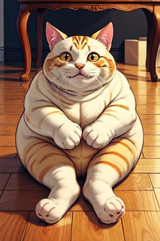 an extremely stupid fat cat, dumb, masterpiece, high quality,wooden floor, <lora:add_detail:.7>, close up , sitting, looking at viewer,