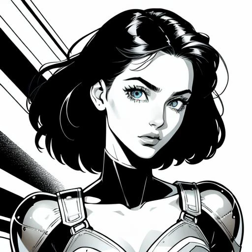 a pretty girl, upper body, detailed, (prettyeyes:0.75), illustration, graphic novel, lineart, by Jim Lee and frank miller, by Shawn Martianbrough