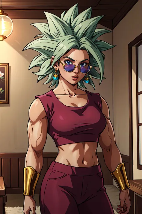 (masterpiece, best quality),  intricate details,
1girl,   <lora:kefla_dragon_ball-10:0.8> kefla_dragonball, muscular, jewelry, earrings, crop top
 <lora:Saya-looking over eyewear:0.8> looking over eyewear, sunglasses, indoors,