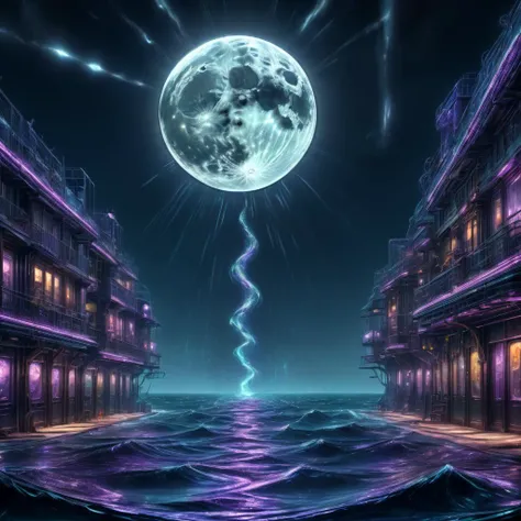 ((best quality)), ((masterpiece)), ((realistic,digital art)), (hyper detailed),DonMV01dfm4g1c3XL Deep Sea Eave,Full Moon,Sunset, octane rendering, raytracing, volumetric lighting, Backlit,Rim Lighting, 8K, HDR, scifi, tech, mechanical, futurism <lora:Voidmagic_XL_version-000014:0.75>