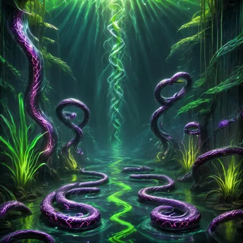 ((best quality)), ((masterpiece)), ((realistic,digital art)), (hyper detailed),DonMV01dfm4g1c3XL Swamp Water Snakes,Climber,Scuba Gear,Fen, octane rendering, raytracing, volumetric lighting, Backlit,Rim Lighting, 8K, HDR, magical, whimsical, fairytale <lora:Voidmagic_XL_version-000014:1>