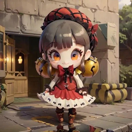 (masterpiece, best quality:1.3),reflections,extremely detailed,(extremely detailed CG unity 8k wallpaper),cinematic lighting,detailed background,
1gril,outdoors,smile,
full body,chibi,wanju/(fufu/),standing,
<lora:fufu3dv0.2:0.45>,<lora:Laetitia-10:1>,