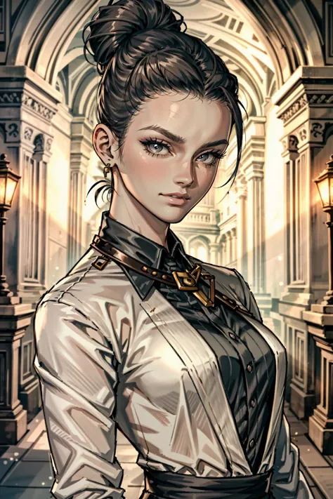 (masterpiece, best quality:1.3)
<lora:epi_noiseoffset2:1> <lora:add_detail:0.7> <lora:REExcella Gionne:0.8>
REExcellaGionne, 1girl, solo,brown eyes, hair bun, upper body