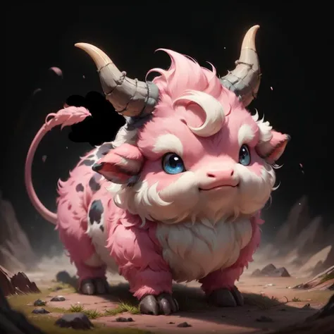 <lora:BovineDNA:0.8>, bovinedna , 
 pokemon \(creature\), pink fur , fluffy, cute , smile,