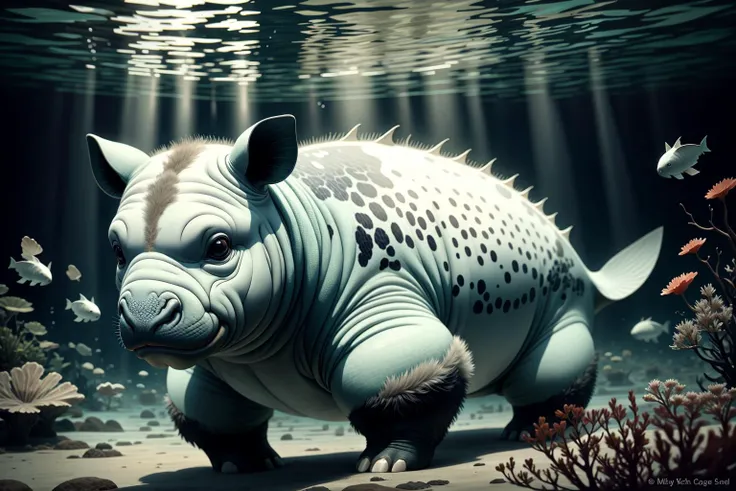 <lora:BovineDNA:0.6> (bovinedna: 0.5), manatee, underwater, swimming, masterpiece, best quality,, adult, AS-Adult