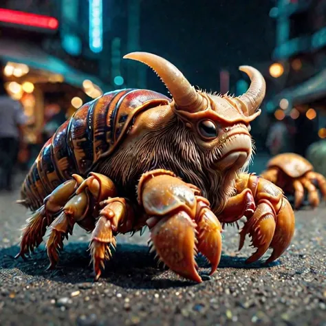 <lora:Bovine_DNA_XL:1>bovinedna, Hermit Crab cinematic photo with dramatic lighting, cyberpunk night market