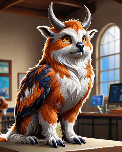 <lora:Bovine_DNA_XL:0.9> bovinedna, anthro meowl at halo, study hall, [[hereford_cattle, bovine, tail tuft, udders, hooved_fingers, brown fur, white fur, two tone fur]] vivid colors, <lora:Style_soph-IllustriousStorybook-SDXL:0.8> digital storybook illustration