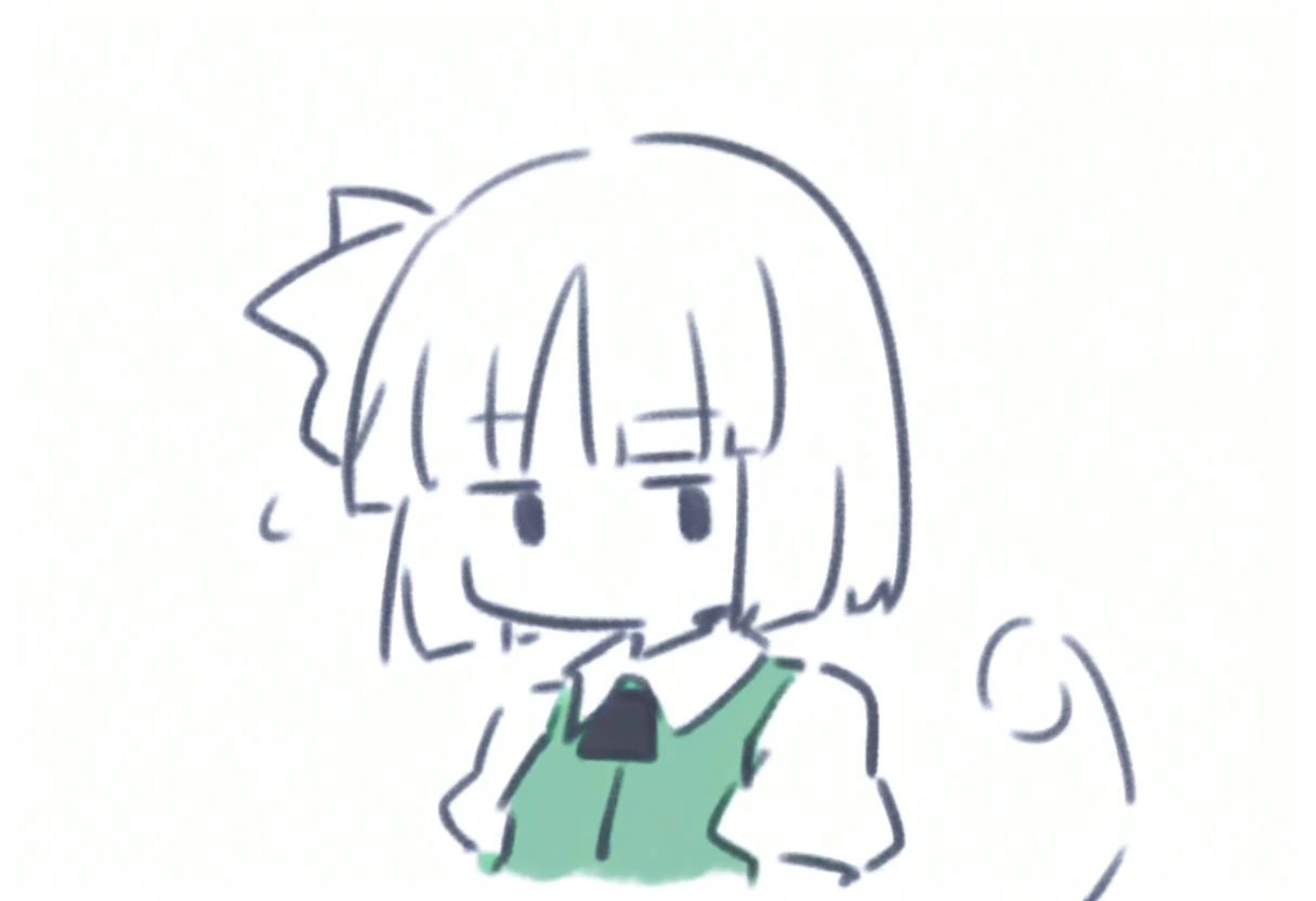 solo focus, (konpaku youmu \(ghost\), touhou), expressionless, upper body, fumo \(doll\), simple drawing
