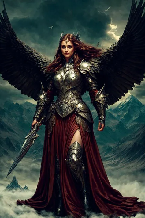 ((Masterpiece, best quality,edgQuality)),smile--,standing,posing for a picture
edgWalkure, long hair, dress, wings, armor, helmet, head wings, shoulder armor, feathered wings, pauldrons, angel wings, mountain, armored dress, valkyrie,boots
<lora:edgWalkureRedTeam:0.75>