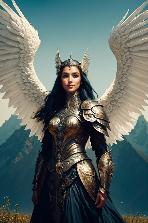((Masterpiece, best quality,edgQuality)),smile--,standing,posing for a picture
edgWalkure, long hair, dress, wings, armor, helmet, head wings, shoulder armor, feathered wings, pauldrons, angel wings, mountain, armored dress, valkyrie
<lora:edgWalkureRedTeam:0.8>
