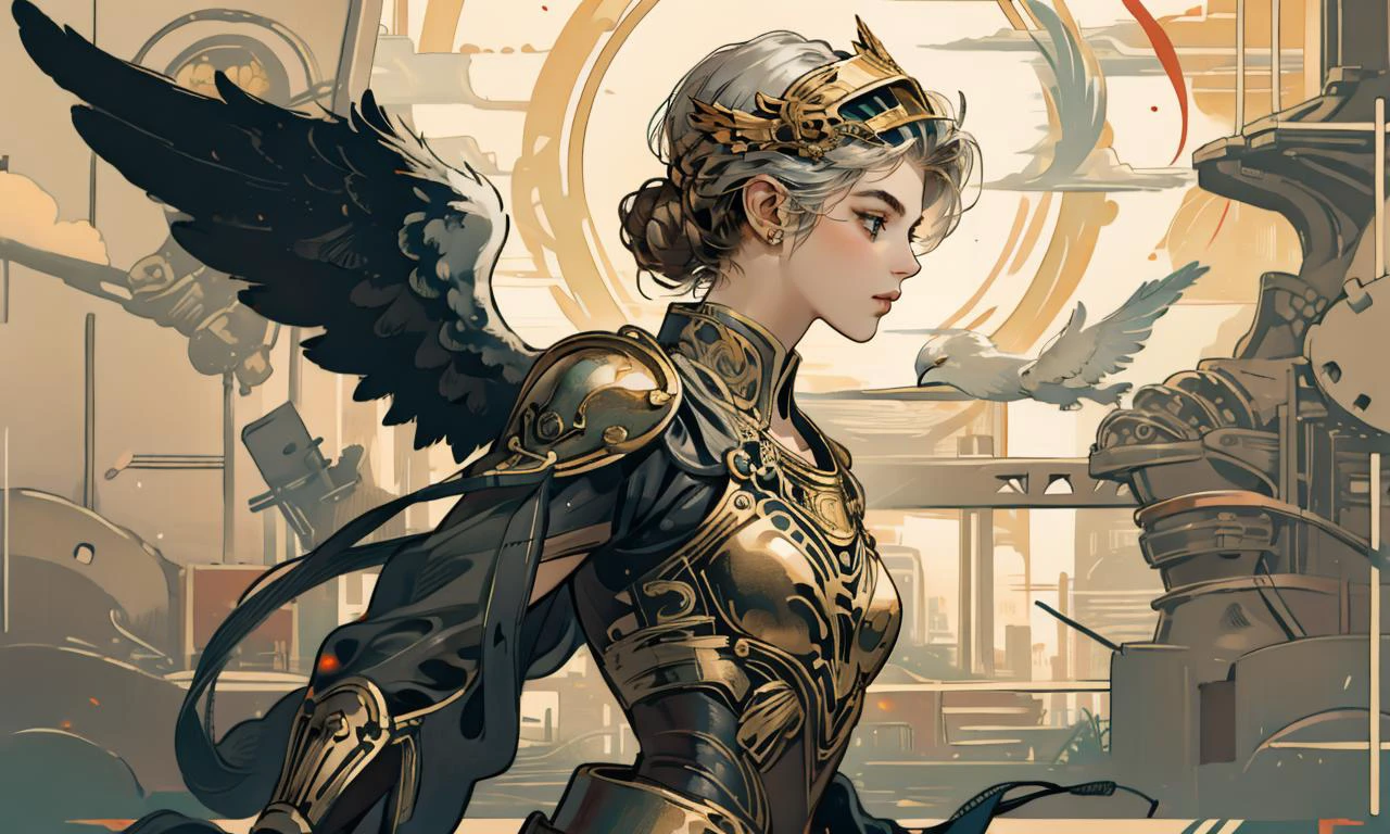masterpiece, 1girl, upper body, visor, earring, mechanical angel wings on the back, angel wings, future town, dynamic pose, dynamic angle, small breasts, luxury, (gold, silver, green), neon <lora:edgWalkureRedTeam:0.25> edgWalkure, valkyrie, armor, wings, look for other words in prompt <lora:Aztaka:0.5> sd_mai, || Aztec civilization <lora:Painted_poster_V1-000035_1_pp:0.5> Painted poster<lora:ch_20231007102816:0.5> ch <lora:CircleArt_Sora:0.5> Circle <lora:powerarm:0.5> powerarm, glowing, mechanical arms <lora:mshn:0.25> mshn <lora:aki:0.15> alphonse mucha<lora:EF-GoodHands-beta2:0.5><lora:EF-GoodHands-beta2:0.5>