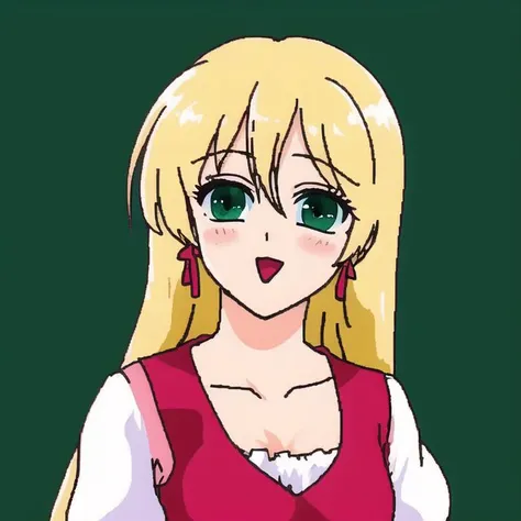 <lora:anime_paint:1>, 1girl, blonde hair, blush, can, collarbone, green eyes, highres, long hair, looking at viewer, open mouth, scrunchie, solo