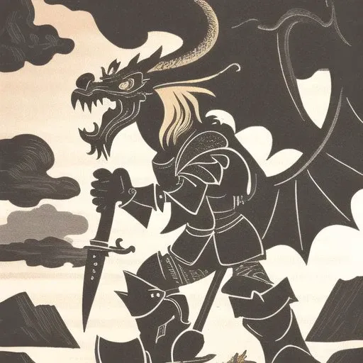 <lora:sovhobb2:1.0>, sovhobb, picture, cartoon, drawing,1boy, armor, axe, bandaid, blonde hair, boots, clouds, company name, dragon, gloves, highres, mask, open mouth, polearm, sky, solo, spear, teeth, weapon