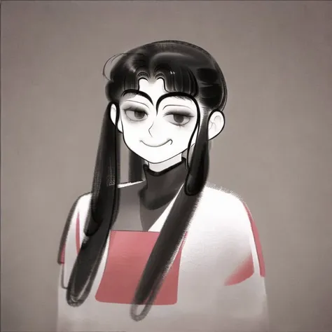 <lora:Ajura_Sashimi:1> long hair, monochrome, smirk, solo