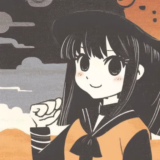<lora:sovhobb2:1.0>, sovhobb, picture, cartoon, drawing,1girl, bangs, black neckwear, blouse, blue sky, blunt bangs, closed mouth, clouds, cloudy sky, day, eyebrows visible through hair, highres, light particles, long hair, long sleeves, looking at viewer, multiple views, neckerchief, ooarai school uniform, open mouth, orange eyes, orange hair, outdoors, sailor collar, school uniform, serafuku, sky, smile, white blouse, white sailor collar