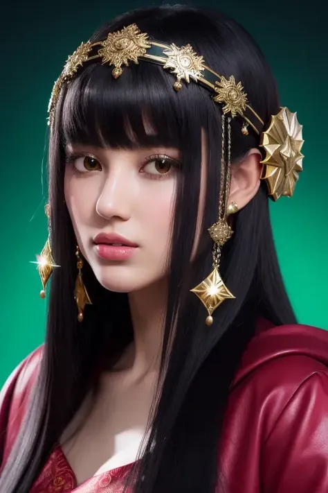 a beautiful empress portrait, black hair, perfect brown eyes, with a brilliant, impossible striking big Christmas headpiece, clothes Santa robes, everything Christmas, snow, symmetrical, dramatic studio lighting, rococo, baroque, greens, asian, hyperrealism, closeup, D&D, fantasy, intricate, elegant, highly detailed, digital painting, artstation, octane render, 8k, concept art, matte, sharp focus <lora:00_NewJeans_Danielle-000001:1>