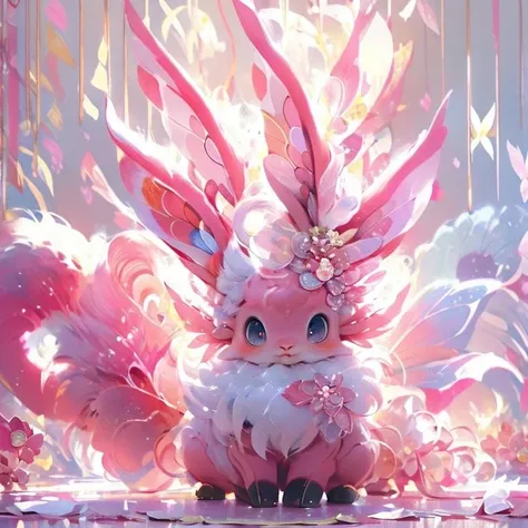 <lora:fairy:1>Cute pink rabbit fairy, full of vitality, simple background, white background