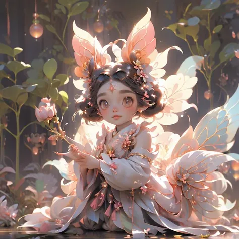 <lora:fairy:0.7>, 1 girl, lovely peony fairy, 10 years old, pointed ears, full of energy,<lora:Guofeng blindbox_20230706102852:0.8>