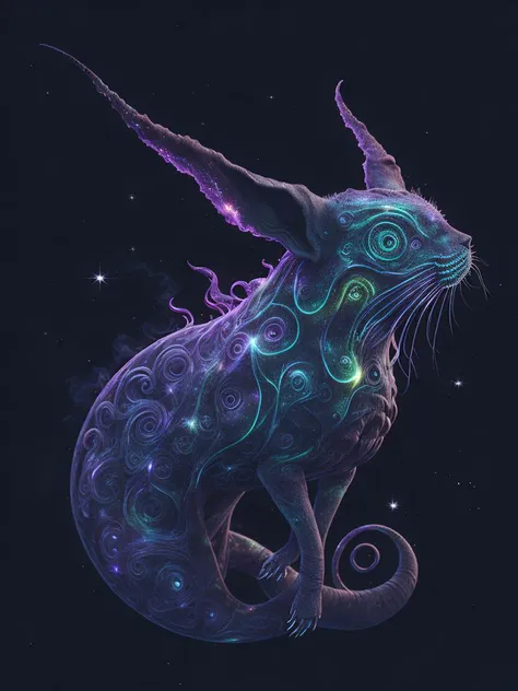 (galaxies, spirals, space, nebulae, stars, smoke, iridescent:1.2), intricate detail,(in the shape of a rabbit:0.5), octane render, 8k, uplight.