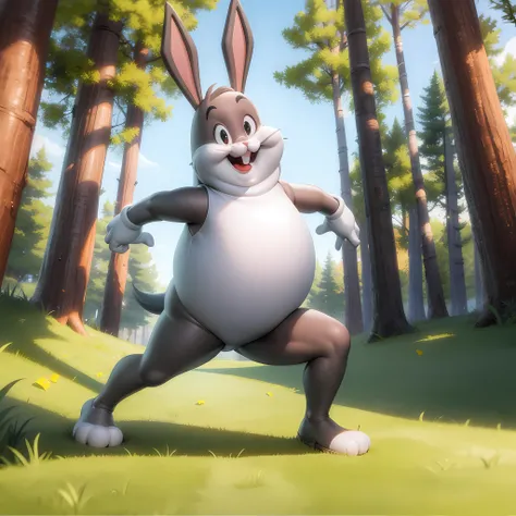 ((masterpiece, best quality)),(complex light), full body, solo, chungus, <lora:Big_Chungus1-10:0.6>, walking, forest, fighting stance,