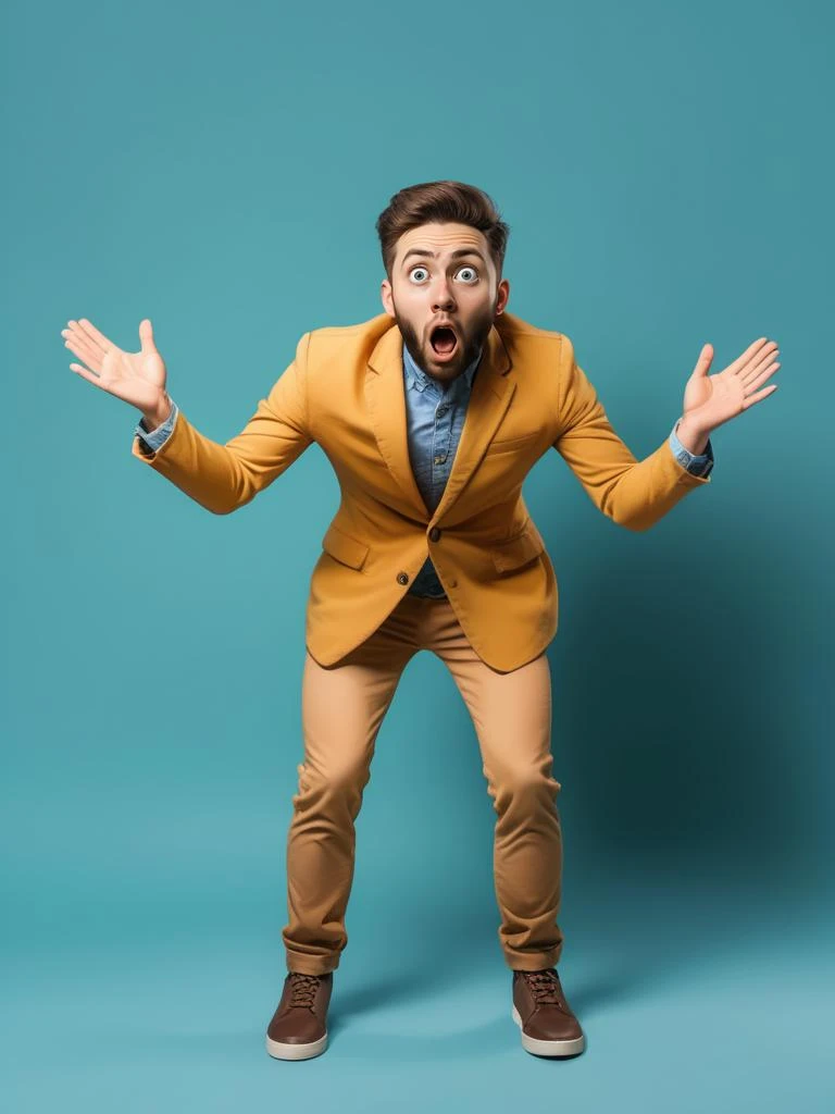 a men surprised, full body