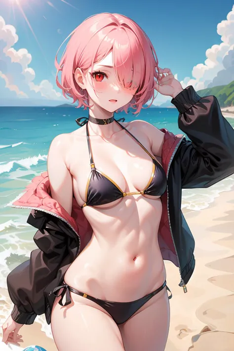 Red Hair、Girl、Bob Hair、Sunburned skin、Brown skin、Small breasts