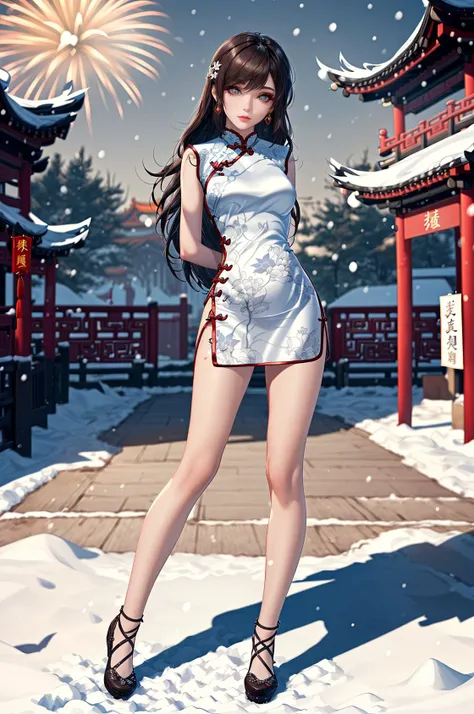 (an extremely delicate and beautiful),((masterpiece)),(((best quality))),((ultra-detailed)),((illustration)),((solo)),((((a girl)))),(beautiful detailed girl),(((cheongsam))),((((((arms_behind_back)))))),red eyes,((((beautiful detailed eyes)))),white hair,spring festival,(((chinese new year))),(((snow))),((lunar new year)),firecracker,Temple Fair,((busy street)),(detailed fireworks),finely detail,(firecracker),((the best building)),(((best shadow))),many people,(Flying snowflakes),<lora:3_å
¨èº«å§¿å¿model_full_body_v1:0.6>,<lora:ç»èå¢å¼ºDetail Tweaker LoRA:0.8>,full body,, masterpiece,best quality,highly detailed,Amazing,finely detail,extremely detailed CG unity 8k wallpaper,score:>=60,, beautiful detailed eyes,Fine hair texture,, Cinematic Lighting,rim light,available light,light leaks,depth_of_field,blurry,, 1girl,solo,mature_female,adult,fair_skin,slender,glamor,curvy,oval face,black hair,long hair,makeup,brown eyes,slender_waist,