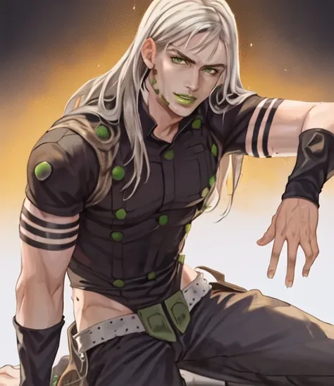 anime artwork, detailed face, perfect face, perfect lips, perfect nose, amazing digital art, fullbody, gyro_zeppeli, 1boy, male, mature male, long hair, green eyes, green lips ((perfect face)), distinct features, dramatic lighting, pinup
<lora:gyrosbr:0.8>