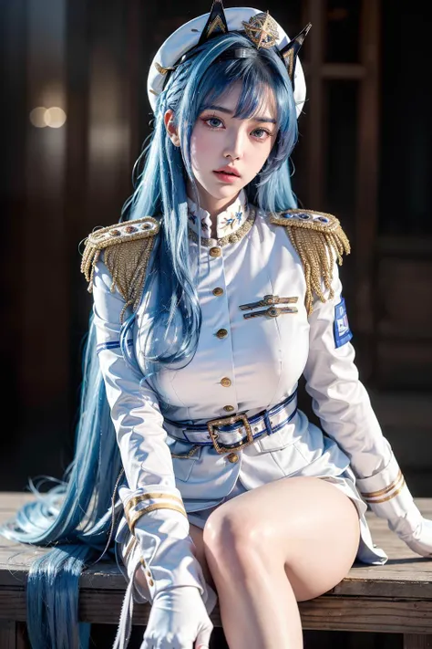 <lora:helmV1:0.7>, helm, ulzzang-6500-v1.1, pureerosface_v1, best quality, masterpiece, illustration, (realistic, photo-realistic:1.37), amazing, finely detail, incredibly absurdres, huge filesize, ultra-detailed, highres, extremely detailed CG unity 8k wallpaper, beautiful detailed girl, extremely detailed eyes and face, beautiful detailed eyes, ray tracing, heavy breathing, blush, torogao, orgasm, embarrassed, drunk, fucked silly, naughty face, nude, nsfw,, ulzzang-6500-v1.1, pureerosface_v1, best quality, masterpiece, illustration, (realistic, photo-realistic:1.37), amazing, finely detail, incredibly absurdres, huge filesize, ultra-detailed, highres, extremely detailed CG unity 8k wallpaper, beautiful detailed girl, extremely detailed eyes and face, beautiful detailed eyes, ray tracing, heavy breathing, blush, torogao, orgasm, embarrassed, drunk, fucked silly, naughty face, nsfw,  1girl, blue eyes, blue hair, long hair, bangs, hair intakes, military hat, hairband, military uniform, buttons, aiguillette, epaulettes, white coat, armband, white belt, white gloves, white shorts, high heels, ship deck, flight deck,