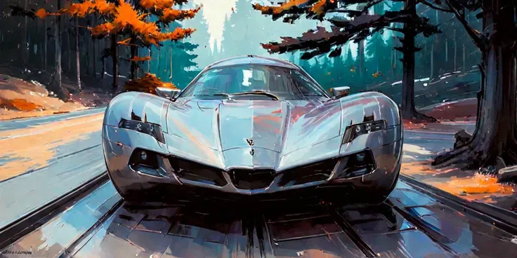 asparkowl car, fashion retro style, parked in a wooded forest, Alena Aenami style <lora:Aspark Owl_xl_2:1> <lora:retro_XL_2-000008:1> <lora:Alena Aenami style_xl_2-000014:.5>