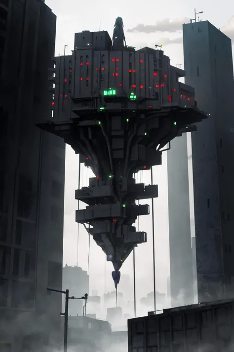 masterpiece, best quality, <lora:BIAO_floating:1.5> Suspended city, cyberpunk, skyscraper, cloud, fog, bird's eye view, from above, aerial view, neon lights, red glow, red light, rain, no humans, cubist futurism, brutalist architecture, thrusters, darkness, dark, <lora:Gloomifier_V2_TheGlow:0.8> concrete, steel, metal, too many birds, bird