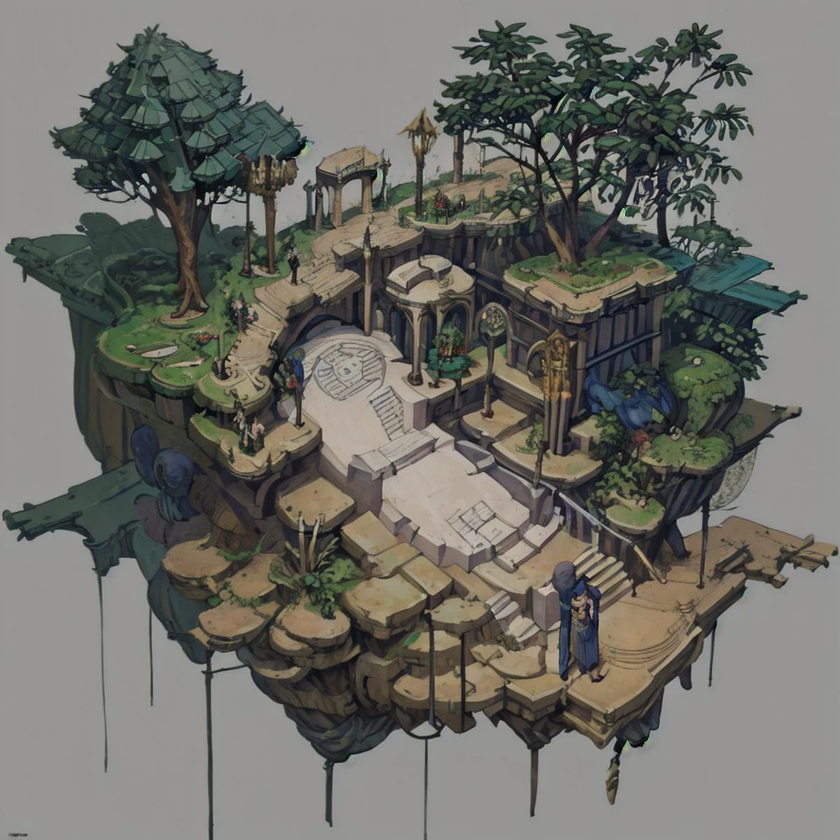 absurdres, best quality, fantasy, isometric, knolling style of (miniature brick labyrinth:1.2), multi layered complex hierarchy, tree, stone wall, stairs, ramp, suspension bridge, pillars, corridors, colonnade,
<lora:city3 lion128 1 05:1>