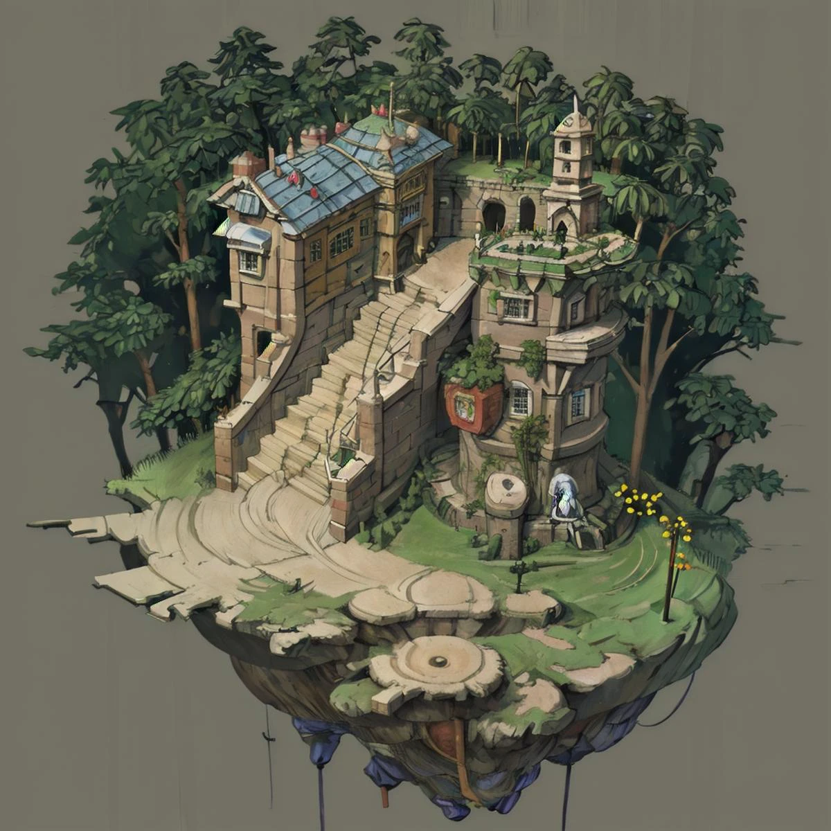 absurdres, best quality, fantasy, isometric, knolling style of (miniature brick labyrinth:1.2), multi layered complex hierarchy, tree, stone wall, stairs, ramp, suspension bridge, pillars, corridors, colonnade,
<lora:city3 lion128 1 05:1>