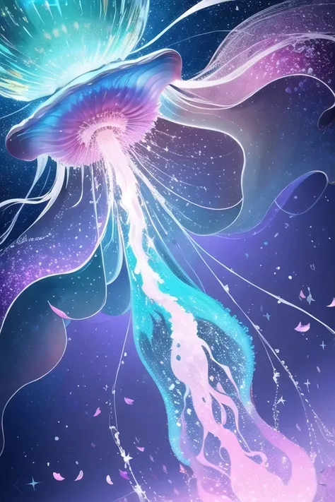 Masterpiece beautiful, volumetric lighting, (ambrosia), gust of wind, mountains stars ocean, (oro:1.2), (floating islands:1.3), will-o'-the-wisp \(mythology\), aurora, stars, evaporation, bioluminescence, (sparkle:1.3), waves crashing, (flower petals:1.2), high contrast, fireflies, constellation, clouds, nightmare, pillars of creation, orange sunshine, (medicine bottle:1.3), jellyfish, spider web,